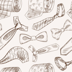 Bow ties and neckties hand drawn color seamless pattern