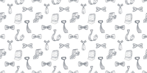 Bow ties and neckties hand drawn color seamless pattern