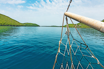 prow with net on board of a ship in the Lim Fjord, Limski Canal, near Rovinj in Croatia 2