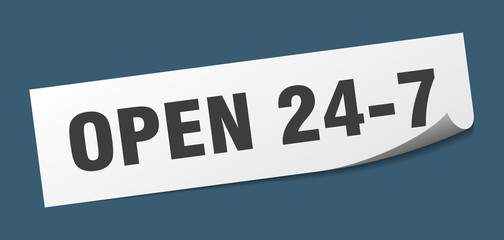 open 24 7 sticker. open 24 7 square sign. open 24 7. peeler
