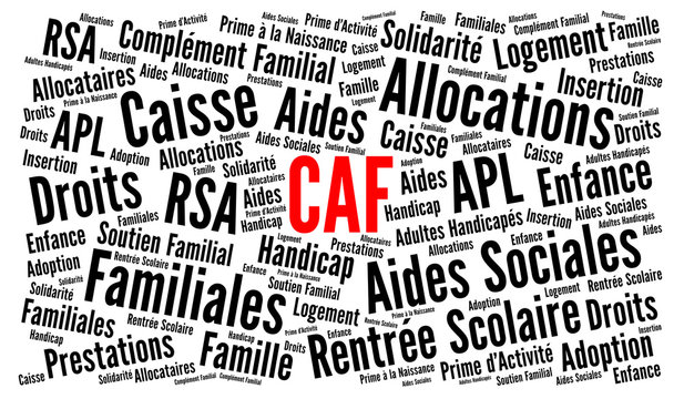 CAF, caisse d'allocations familiales nuage de mots