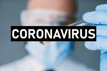 Coronavirus Medical equipment. Blood test.Pipette adding fluid to one of several test tubes .