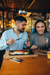 friends having lunch in restaurant