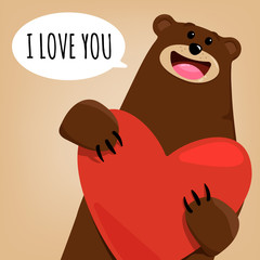 vector illustration of a bear holding a big heart