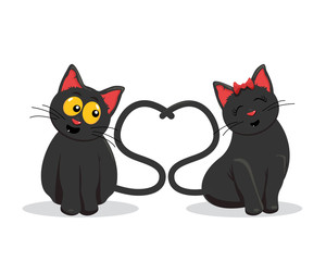 vector illustration of two black kittens in love