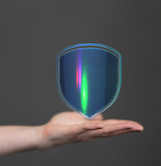 shield protection concept holding in hand 3d