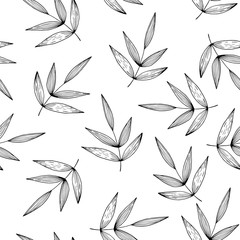 Floral seamless pattern with branches on white background. Ornament with tropic leaves. Vector illustration for fabric, textile, wallpaper, posters, paper. fashion print. Doodle style. 