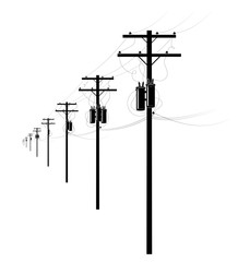 Energy and technology electrical post by the road with power line cables, transformers sky providing copy space. - 317527017