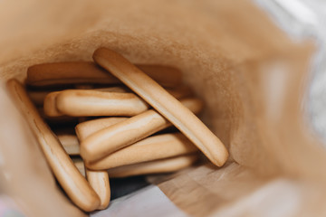 Close view Fresh baked grissini bread  