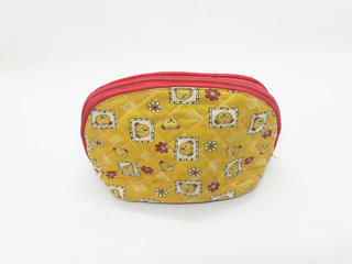 Artistic Elegant Modern Beautiful Cute Fabric Female Purse with Colorful Floral Retro Pattern Design in White Isolated Background