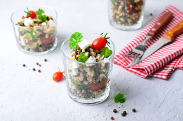 Lentil Bulgur Salad with Feta and Fresh Vegetables