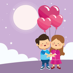 happy couple with hearts balloons