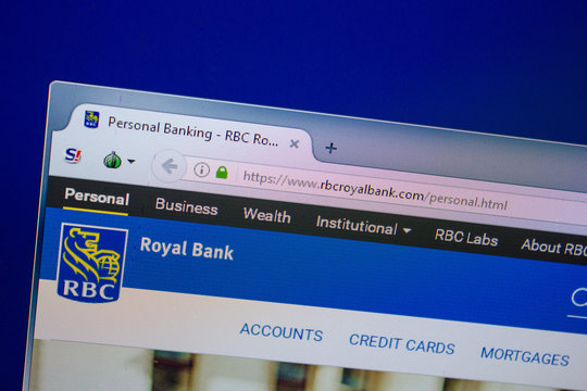 Ryazan, Russia - June 26, 2018: Homepage of RbcRoyalBank website on the display of PC. URL - RbcRoyalBank.com.