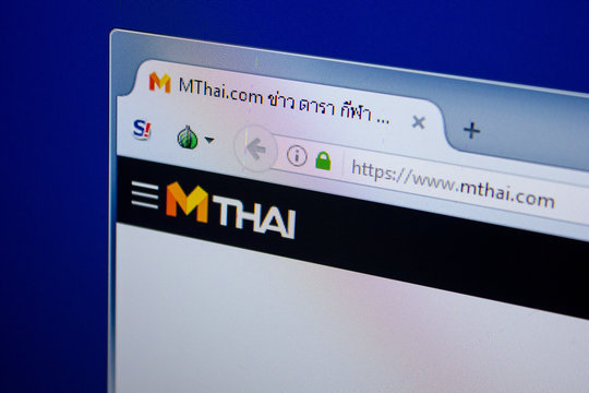 Ryazan, Russia - June 26, 2018: Homepage of Mthai website on the display of PC. URL - Mthai.com.