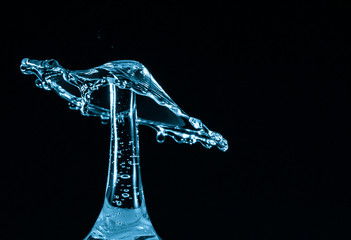 Water splash crown. Drop collision on black background