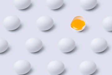Pattern of eggs on white background, minimal food concept and Easter concept