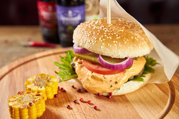hamburger with french fries and cola