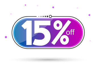 Sale 15% off, discount banner design template, promo tag, vector illustration