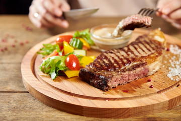 grilled beef steak with vegetables
