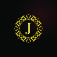Luxury logo concept letter J in vector for restaurant, royalty, boutique, hotel, jewelry, fashion, cosmetic