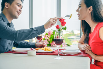 Couple in love have romantic dinner for Valentine's Day  concept.