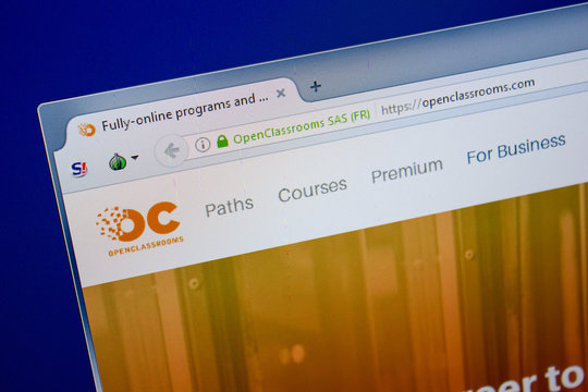 Ryazan, Russia - June 26, 2018: Homepage of OpenClassrooms website on the display of PC. URL - OpenClassrooms.com.