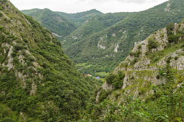 Las Xanas narrow cliff trail in Asturias province, Spain