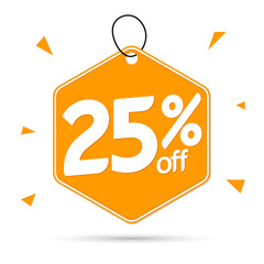 Sale 25% off, discount banner design template, promo tag, vector illustration