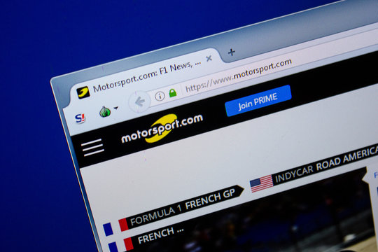 Ryazan, Russia - June 26, 2018: Homepage of MotorSport website on the display of PC. URL - MotorSport.com.