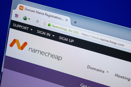 Ryazan, Russia - June 26, 2018: Homepage of NameCheap website on the display of PC. URL - NameCheap.com.