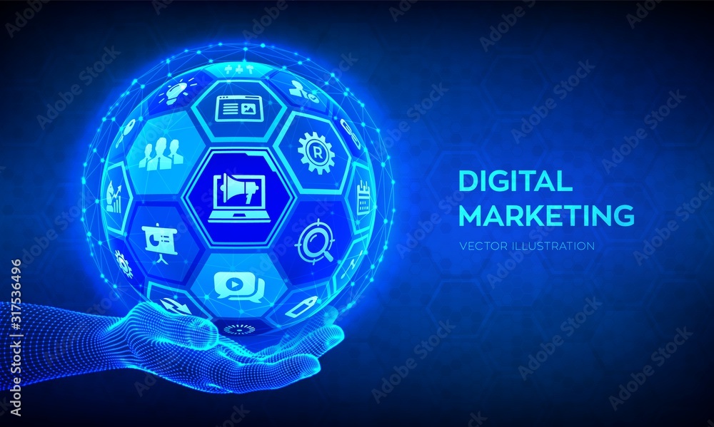 Poster digital marketing concept. search engine optimisation. seo. smm. advertising. internet. online. abst