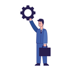 businessman holding up a gear wheel icon