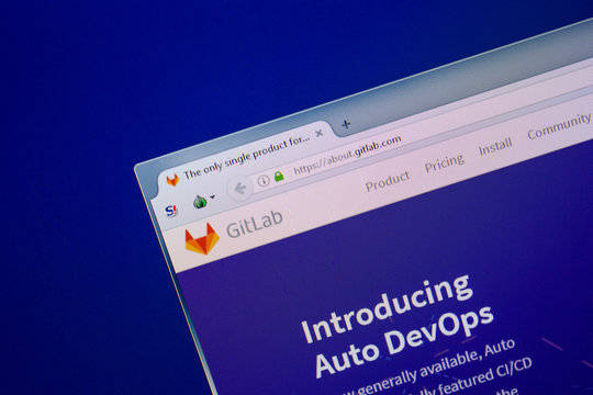 Ryazan, Russia - June 26, 2018: Homepage of GitLab website on the display of PC. URL - GitLab.com.