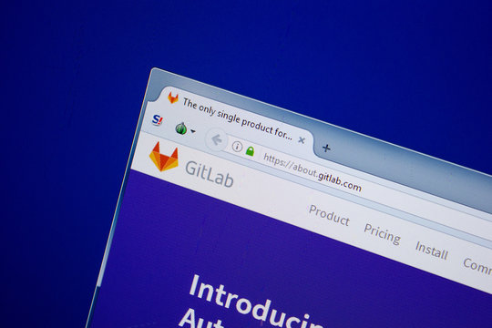 Ryazan, Russia - June 26, 2018: Homepage of GitLab website on the display of PC. URL - GitLab.com.