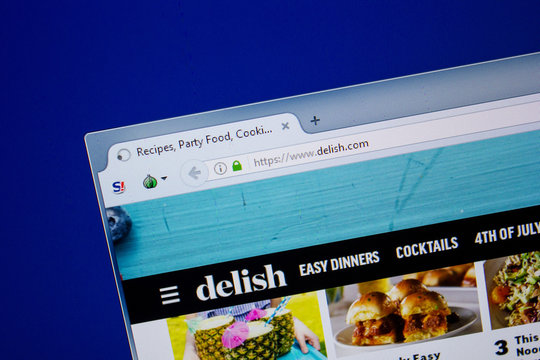 Ryazan, Russia - June 26, 2018: Homepage of Delish website on the display of PC. URL - Delish.com.