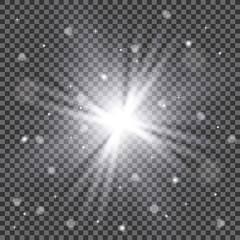 Light shine, star flash sparkles, vector sunlight lens flare effect. Magic light glow sparks, Christmas glitter shiny rays