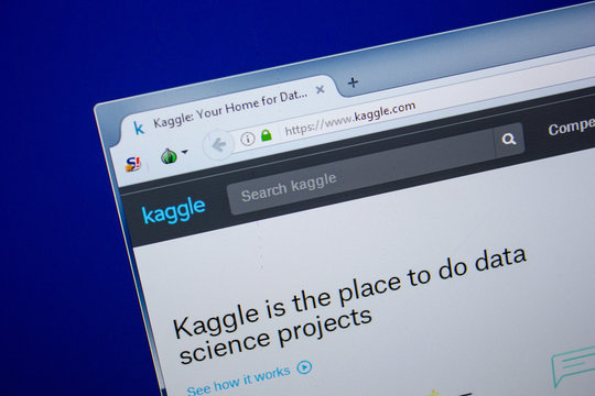 Ryazan, Russia - June 26, 2018: Homepage of Kaggle website on the display of PC. URL - Kaggle.com.