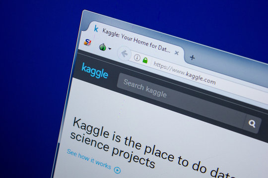 Ryazan, Russia - June 26, 2018: Homepage of Kaggle website on the display of PC. URL - Kaggle.com.