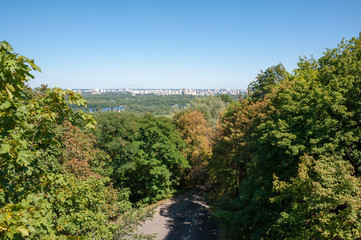 Fototapeta na wymiar Ukraine, Kiev city, view of the Dnieper river and the left bank. landscape