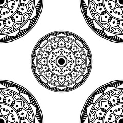 Mandala seamless pattern black and white. Islam, Arabic, Pakistan, Moroccan, Turkish, Indian, Spain motifs