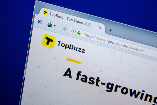 Ryazan, Russia - June 26, 2018: Homepage of TopBuzz website on the display of PC. URL - TopBuzz.com.