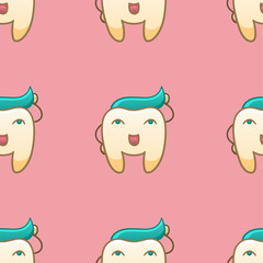 Cartoon teeth with paste hairstyle seamless pattern for International Dentist Day