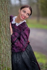 Young beautiful slovak woman in traditional costume. Slovak folklore.