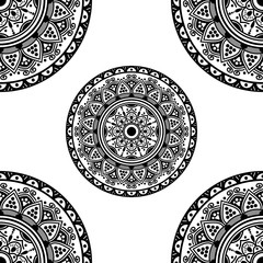 Mandala seamless pattern black and white. Islam, Arabic, Pakistan, Moroccan, Turkish, Indian, Spain motifs