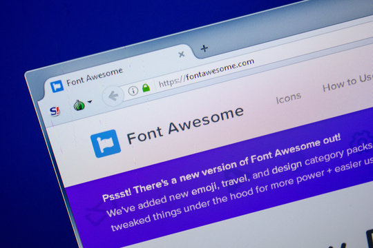 Ryazan, Russia - June 26, 2018: Homepage of FontAwesome website on the display of PC. URL - FontAwesome.com.
