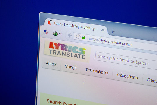 Ryazan, Russia - June 26, 2018: Homepage of LyricsTranslate website on the display of PC. URL - LyricsTranslate.com.