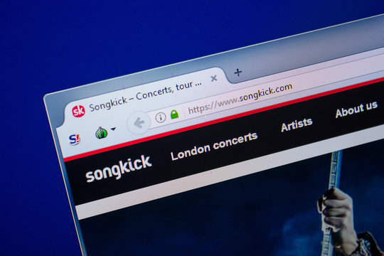 Ryazan, Russia - June 26, 2018: Homepage of SongKick website on the display of PC. URL - SongKick.com.