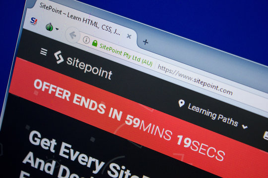 Ryazan, Russia - June 26, 2018: Homepage of SitePoint website on the display of PC. URL - SitePoint.com.