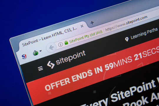 Ryazan, Russia - June 26, 2018: Homepage of SitePoint website on the display of PC. URL - SitePoint.com.