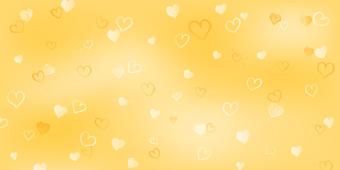 Background of small white hand drawn hearts on yellow background. Illustration on Valentine's day